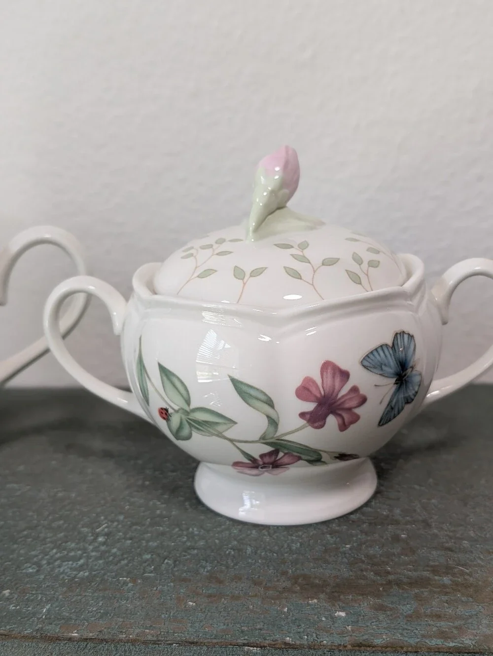 Vintage Lenox Butterfly Meadow Creamer and Lidded Sugar Louise Le Luyer Floral